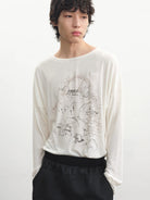 JCAESAR STUDIO Piano Print Tencel Wool Long Sleeve Top in White - On Male Model