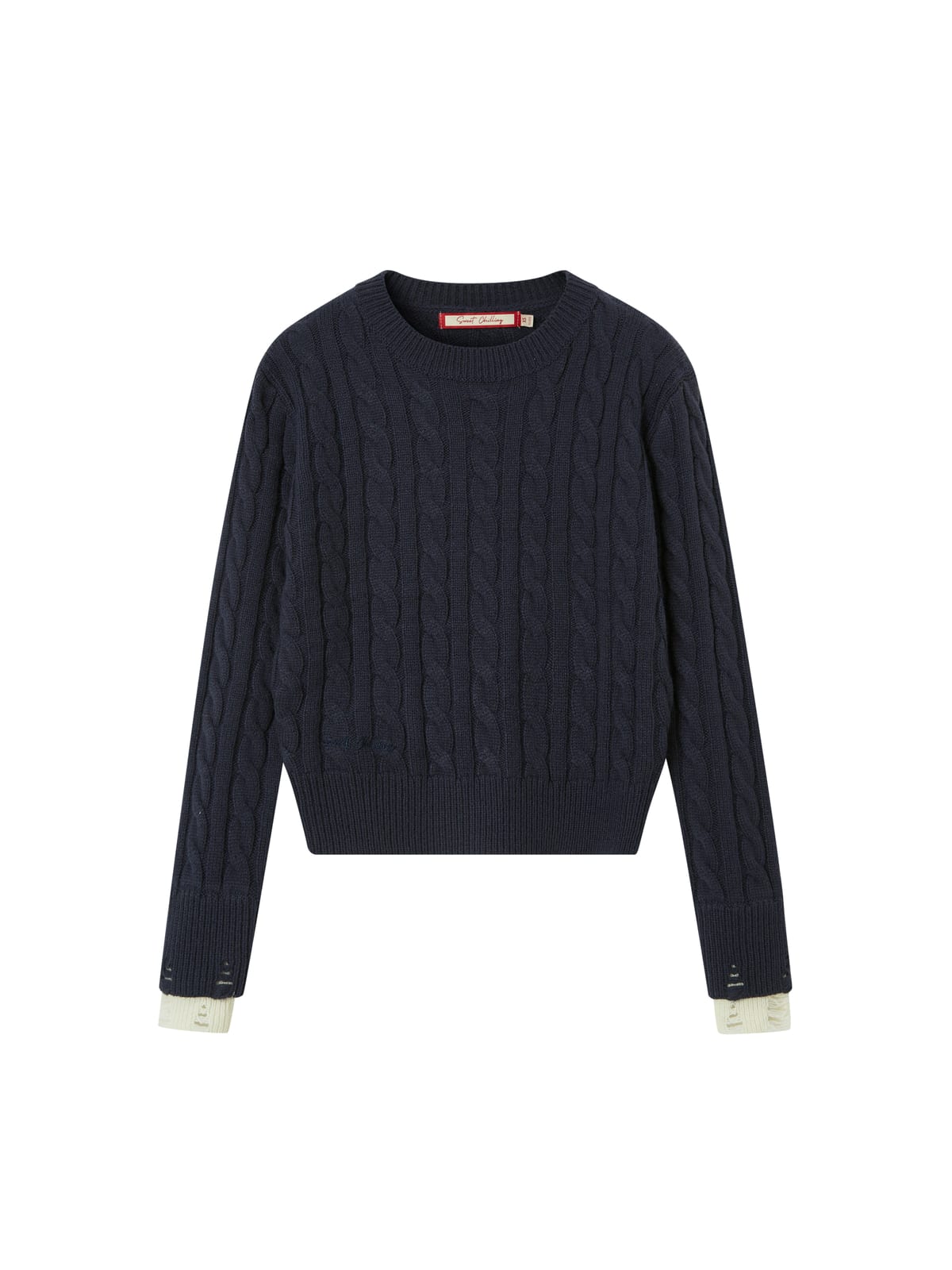 SweetChilling Contrast Cuff Cable Knit Sweater in Navy Blue
