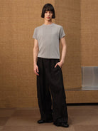 JCAESAR STUDIO Ribbed Ice Silk Raglan T Shirt in Gray - On Male Model