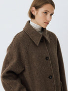 TEASEL Wool Plaid Barn Jacket with Fur Collar in Brown - On Female Model