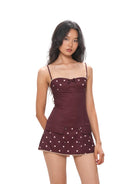 SweetChilling Polka Dot Bustier Mini Dress in Brown - On Female Model