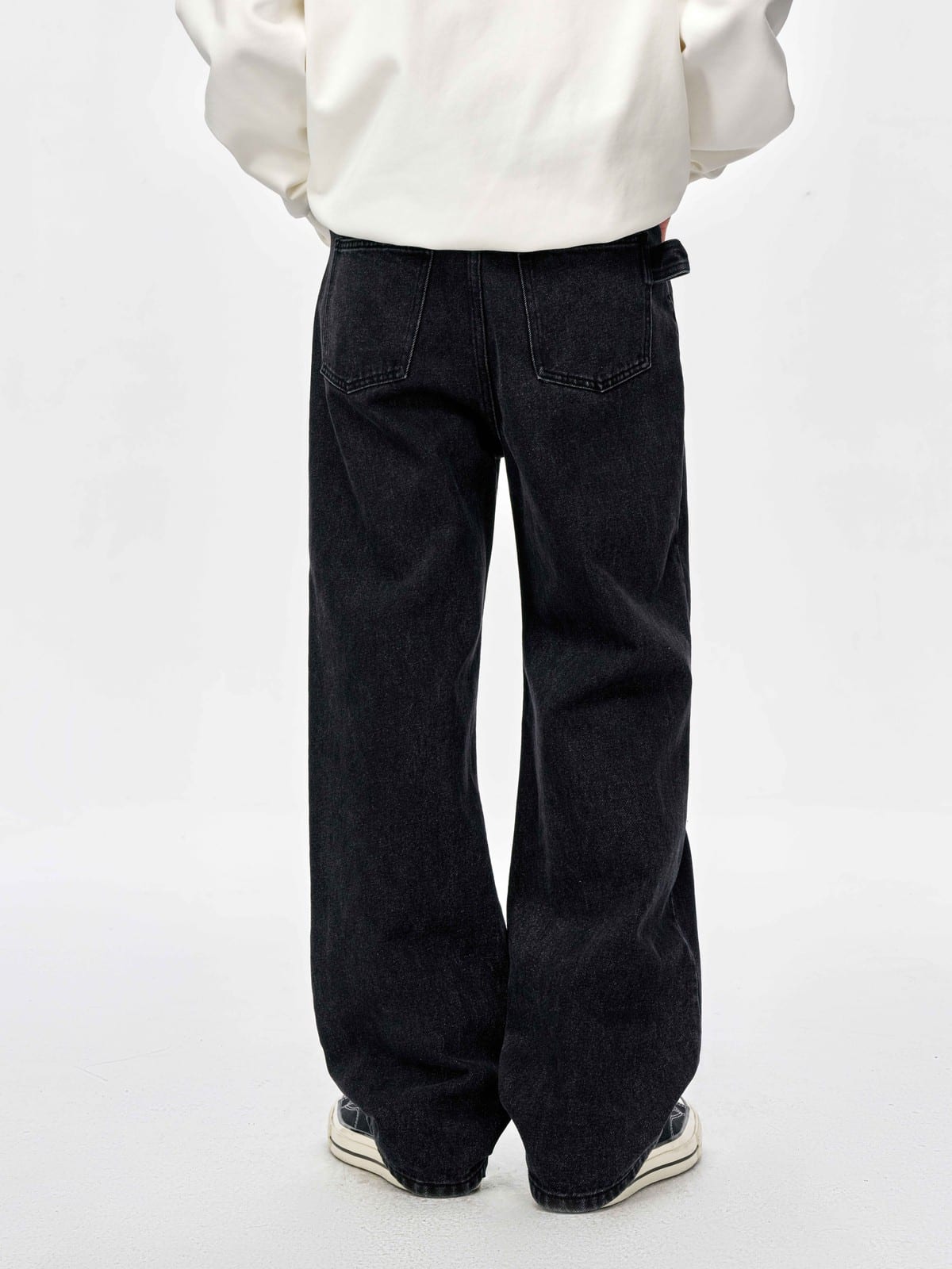 MEDM Washed Wide Leg Jeans in Black - On Model