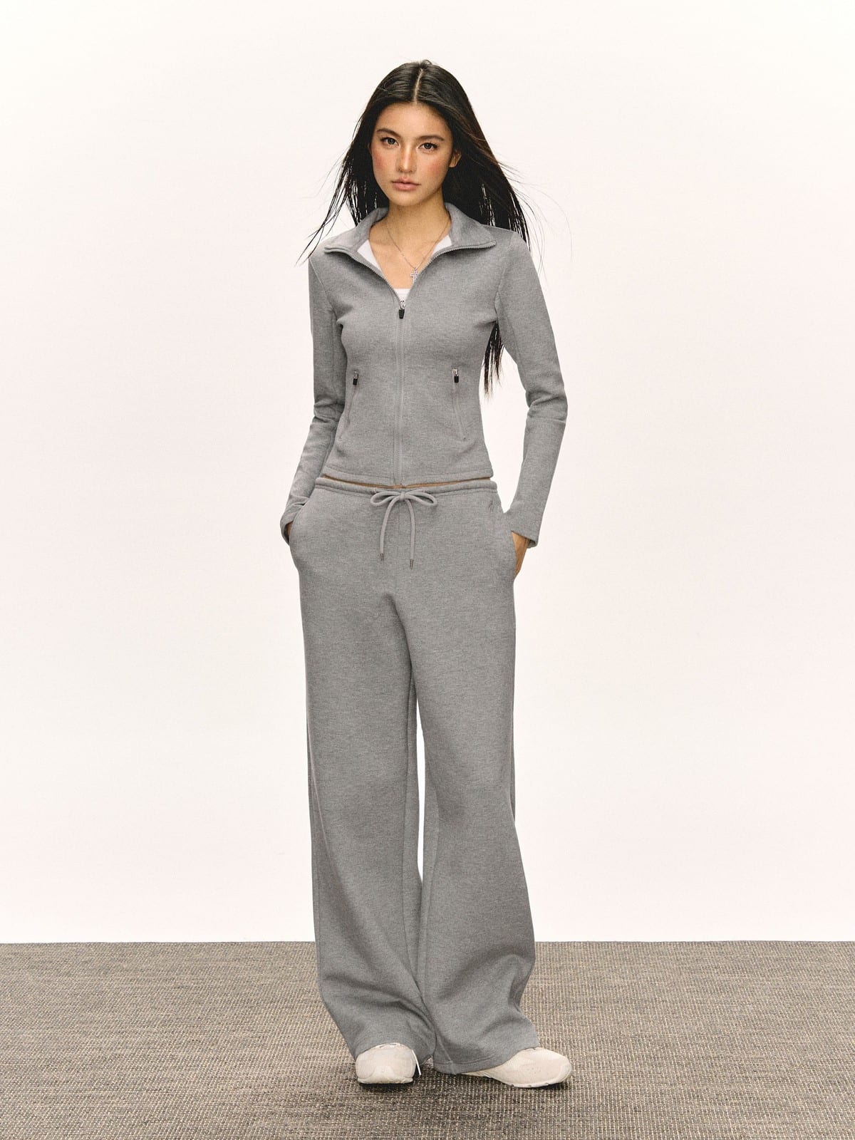 ARISEISM Zip Up Track Jacket in Top Without Chest Pad - On Female Model