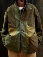 USAGE Cotton Ripstop Patchwork Blazer in Green - On Male Model