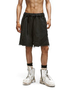D5ove Raw Edge Structured Cotton Shorts in Gray - On Male Model