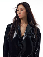 THELIGHT OFFICIAL Glossy Patent Leather Blazer in Black - On Female Model