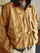 USAGE Corduroy Collar Cotton Fishing Jacket in Beige - On Male Model