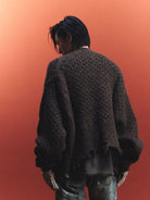 D5ove Heavyweight Wool Blend Cardigan in Brown - On Male Model