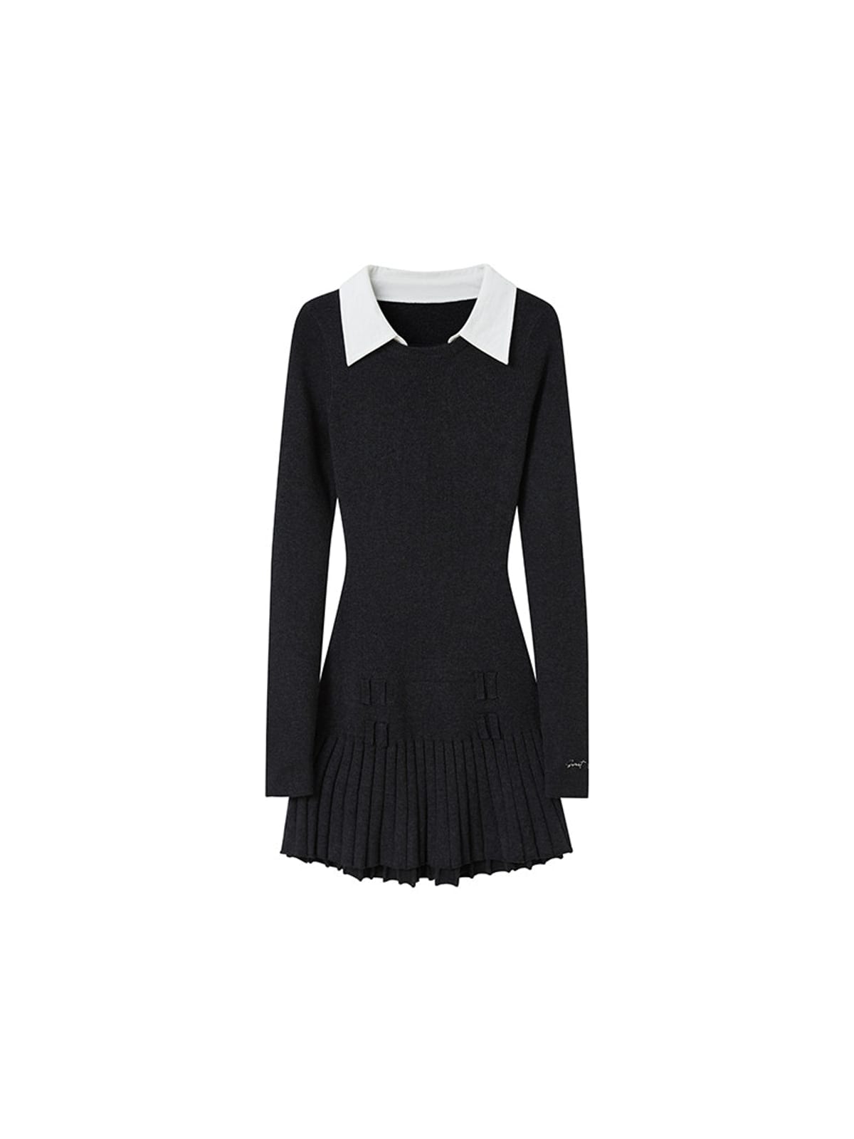 SweetChilling Layered Look Pleated Dress with Belt in Gray