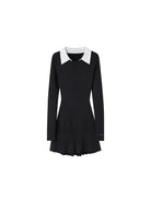 SweetChilling Layered Look Pleated Dress with Belt in Gray