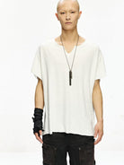 D5ove Hemp Blend V Neck T Shirt in White - On Male Model