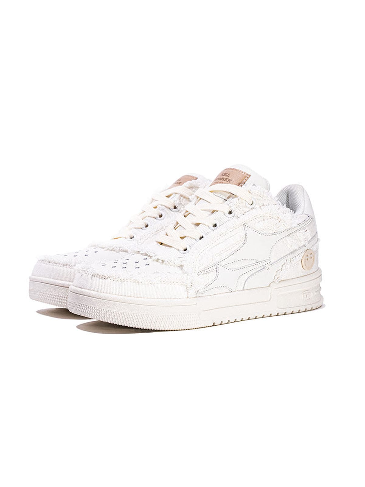 KILLWINNER White Distressed Denim Low Top Sneakers in White