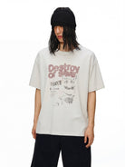 D5ove Vintage Peace Puppy Print T Shirt in White - On Male Model