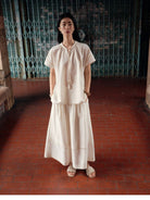 TEASEL Silk Blend Lace Trim Top Skirt Set in Off-White - On Female Model