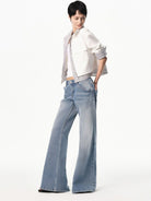 RARELY ALIKE Striped Mock Layer Cropped Jacket in White - On Female Model