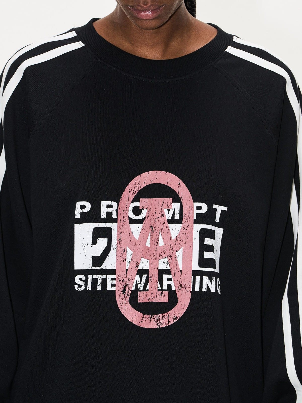 BLINDNOPLAN Color Block Graphic Raglan Sweatshirt in Black - On Model