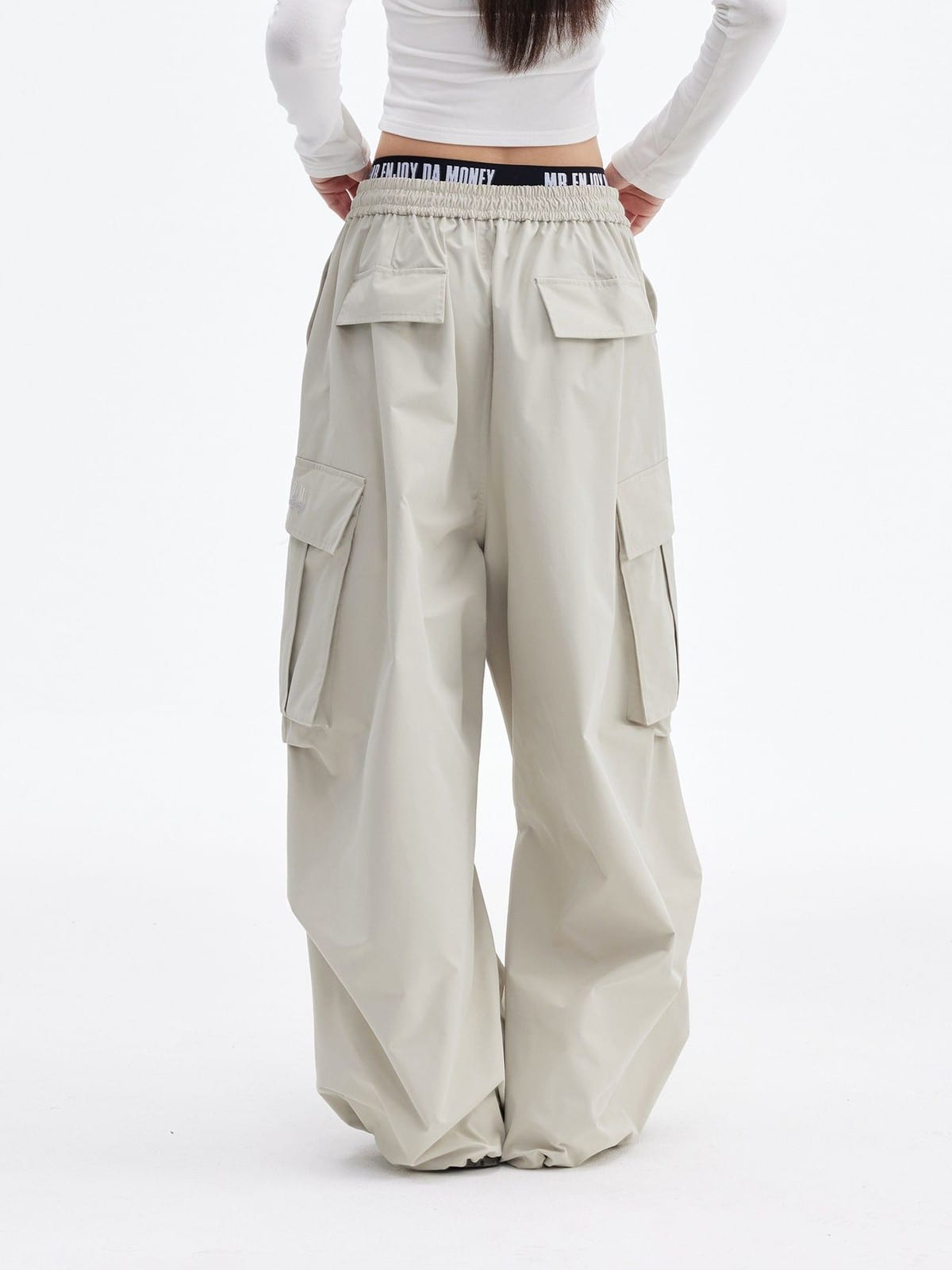 MEDM Multi Pocket Parachute Cargo Pants in Gray - On Model