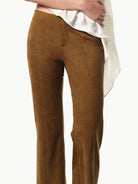 RARELY ALIKE Eco Suede Cropped Bootcut Pants in Caramel - On Female Model
