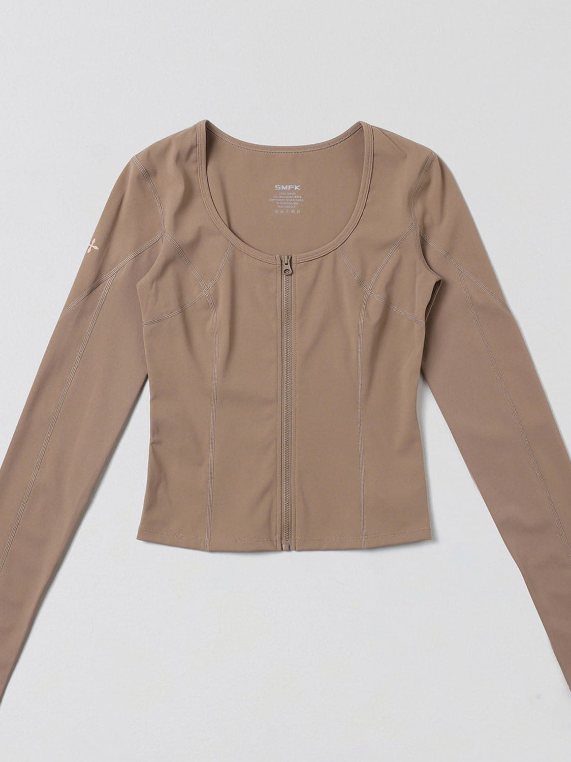 SMFK Scoop Neck Zip Up Sports Jacket in Brown