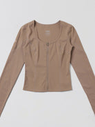 SMFK Scoop Neck Zip Up Sports Jacket in Brown