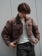 Retro 21 Washed Cotton Padded Work Jacket in Brown - On Male Model