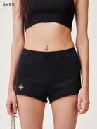 SMFK Low Rise Ribbed Cotton Shorts in Black - On Female Model
