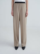 Random Piece Merino Wool Straight Leg Trousers in Beige - On Female Model
