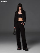 SMFK Cotton Wool Straight Leg Sweatpants in Black - On Female Model