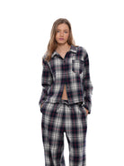 SweetChilling Plaid Cotton Lounge Pants in White - On Female Model