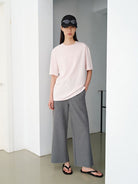 MSBEAST Oversized Lyocell Wool Blend T Shirt in Pink - On Female Model