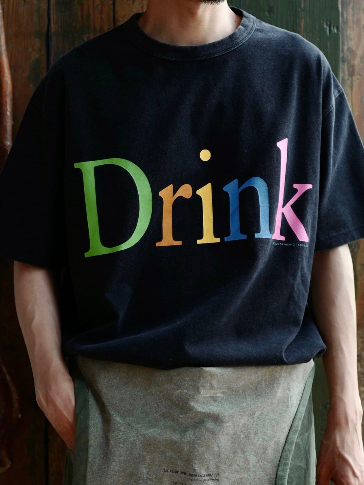 USAGE Faded Rainbow Logo T Shirt in Black - On Male Model
