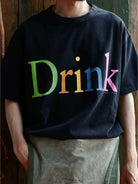 USAGE Faded Rainbow Logo T Shirt in Black - On Male Model