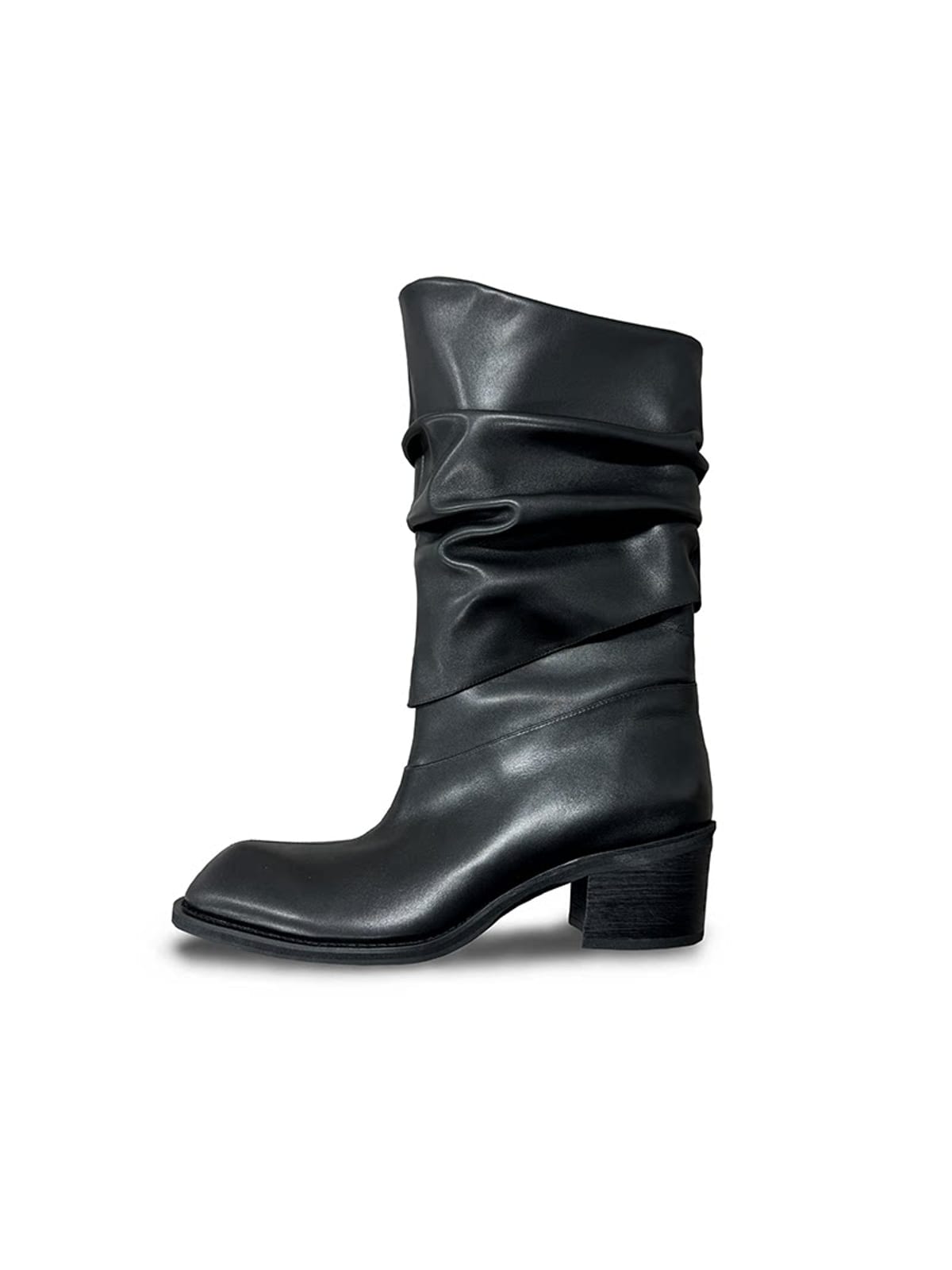 JCAESAR STUDIO Pleated Leather Fold Over Boots in Black