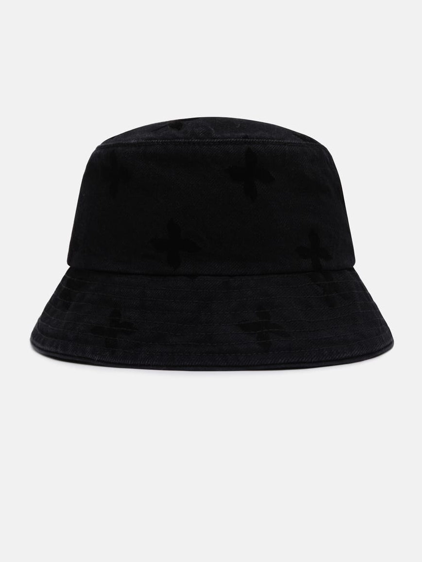 SMFK Distressed Frayed Denim Bucket Hat in Black