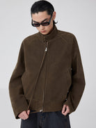 SIMPLE PROJECT Suedette Harrington Jacket in Brown - On Male Model