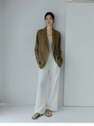TEASEL Linen Blend Blazer Wide Leg Pants Set in White - On Female Model