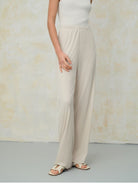 TEASEL Wide Leg Pull On Trousers in Cream - On Female Model