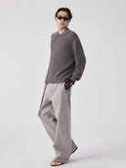SIMPLE PROJECT Belted Garment Dyed Curved Jeans in Purple - On Male Model