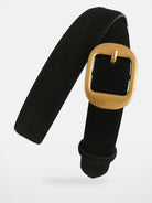 PANLULUPAN Suede Cowhide Belt with Matte Gold Buckle in Black