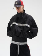 BLINDNOPLAN Reflective Strip Stand Collar Jacket in Black - On Male Model