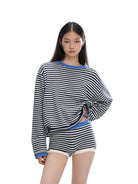 SweetChilling Striped Wool Blend Knit Shorts in White - On Female Model
