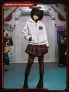 MEDM Tufted Embroidery Zip Up Hoodie in White - On Female Model