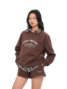 SweetChilling Cotton Graphic Crewneck Sweatshirt in Brown - On Female Model