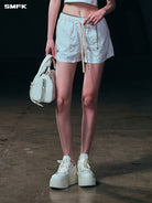 SMFK Lightweight Drawstring Track Shorts in White - On Female Model