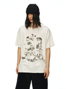 D5ove Vintage Print Cotton Linen T Shirt in White - On Male Model