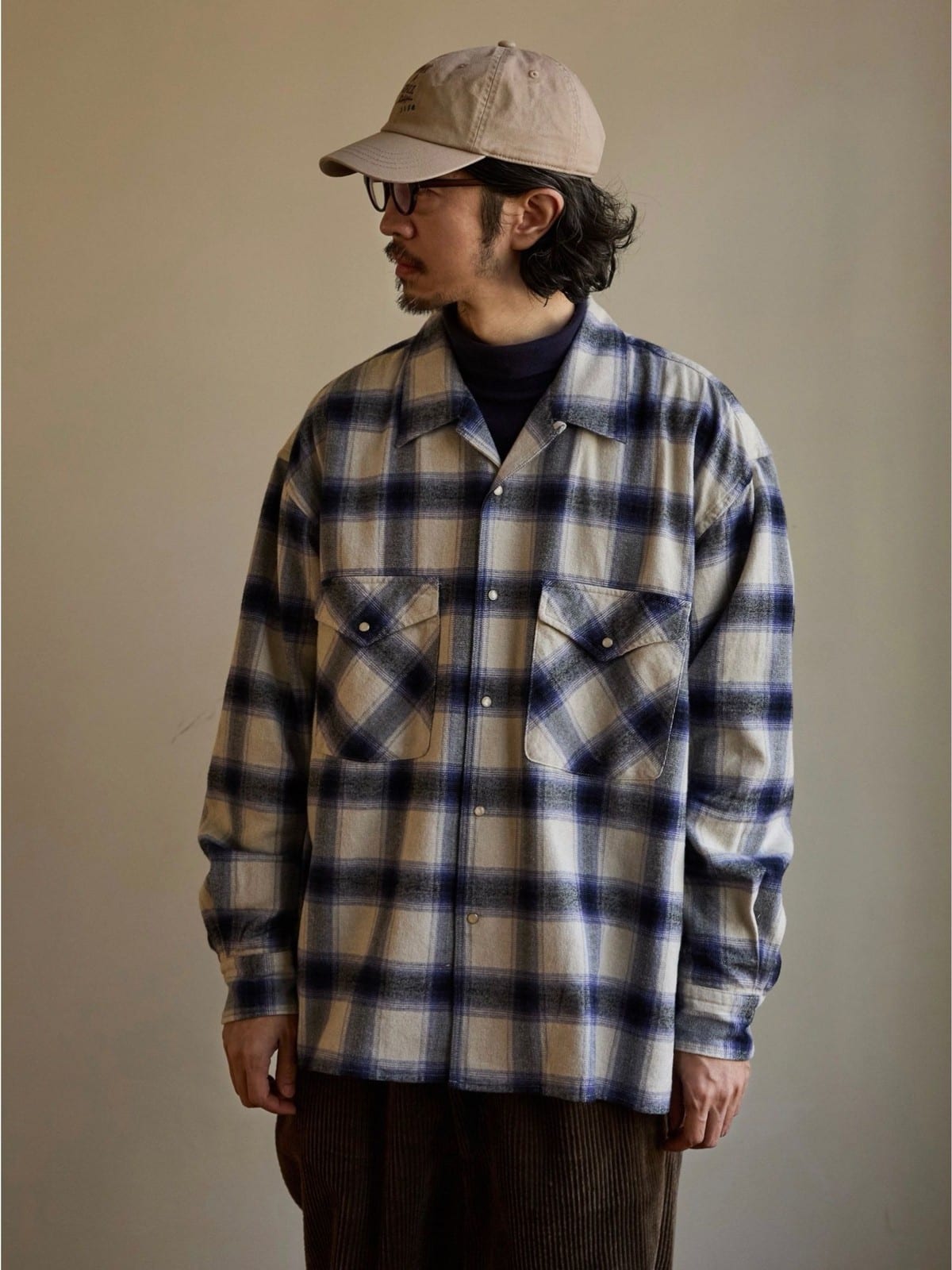 USAGE Brushed Plaid Western Shirt in Purple - On Male Model