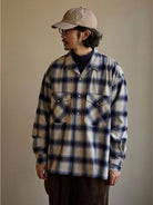 USAGE Brushed Plaid Western Shirt in Purple - On Male Model