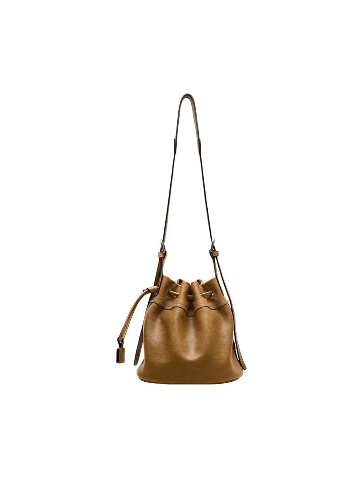 QIUZHEN Kidskin Drawstring Bucket Bag in Brown
