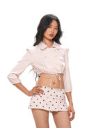 SweetChilling Double Breasted Polka Dot Mini Skirt in White - On Female Model