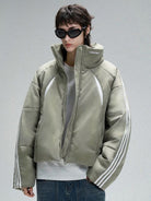 LOSTCTRL Color Block Stripe Puffer Jacket in Mint - On Model